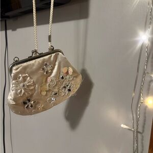 Embellished Embroidery Cream Evening Clutch Bag